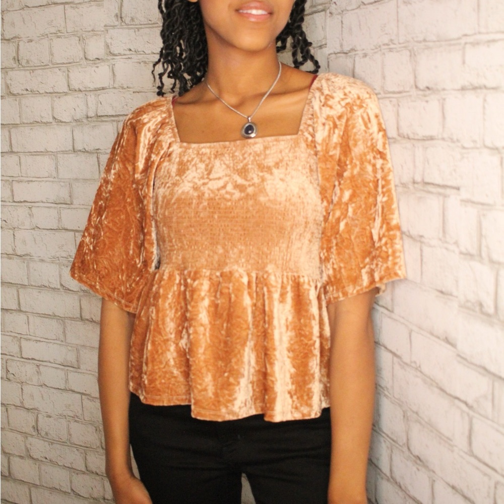 Squareneck Blouse Velvet Gold
